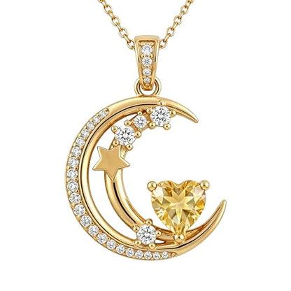 Midari 18K Gold Moon Star Necklace Moon Star Pendant Necklace with 12 Months Birthstones Moons Jewelry Gifts for Women Mom Her - color: 11-November