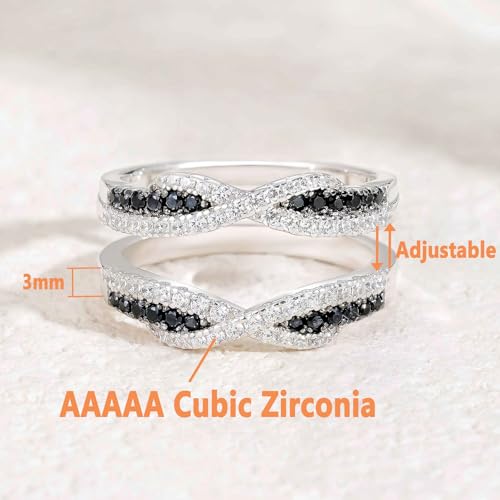 SHELOVES Ring Enhancer for Engagement Rings Black White Cubic Zirconia Wedding Bands Womens White Gold Plated 5-10
