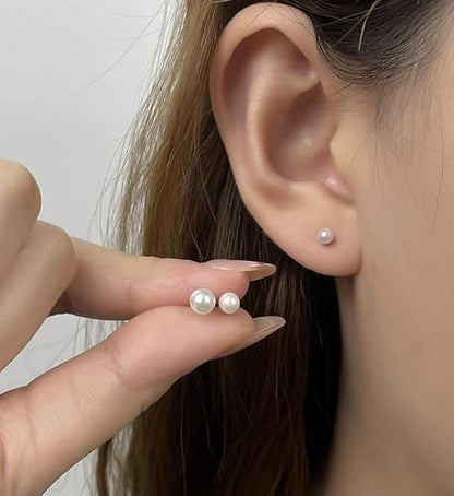 Small Pearl Stud Earrings, 5 Pairs Hypoallergenic Stainless Steel Simulated Pearl Earrings for Women, Lightweight Round Ball Studs Set 3-7MM Birthday Valentine's Day Jewelry Gifts