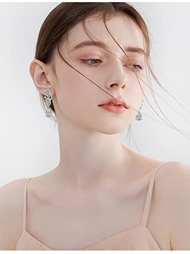 CZ Bridal Earrings for Wedding - 14k Plated Sterling Silver Elegant Teardrop Cubic Zirconia Crystal Rhinestone Floarl Leaf Cluster Chandelier Statement Dangle Drop Earrings for Bride Bridesmaids Party - color: 14K White Gold Plated