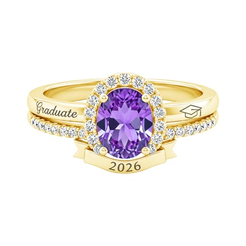 ROMANTICWORK Class Rings for Women High School 925 Sterling Silver Customizable Engraved Rings for Women Graduation Ring Size 4 to 16 Jewelry Gifts for Sisters Friends - color: Class Ring for Women 16