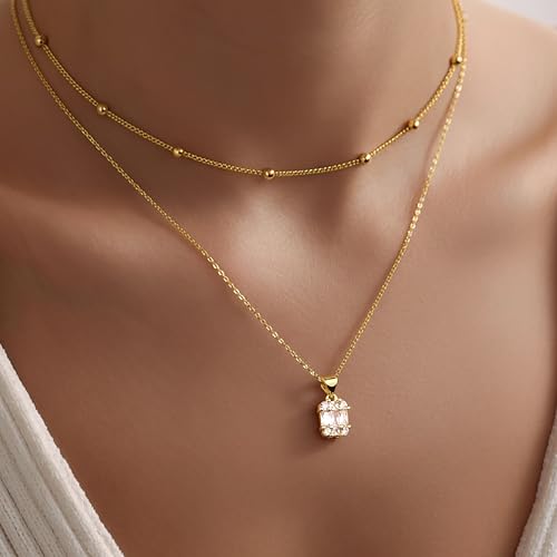 Layered Dainty Necklaces for Women Set, 14K Gold Silver Plated Choker Chain Simple Pendant Necklace Stackable, Trendy Prom Jewelry Gifts for Women - color: Diamond1-Gold