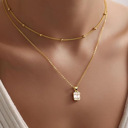 Layered Dainty Necklaces for Women Set, 14K Gold Silver Plated Choker Chain Simple Pendant Necklace Stackable, Trendy Prom Jewelry Gifts for Women - color: Diamond1-Gold