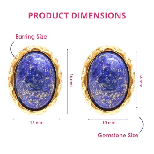 Gempires Bold Oval Gemstone Stud Earrings for Women – Natural Healing Stone Jewelry 14K Gold-Plated Hypoallergenic Tarnish-Resistant – Bold Statement Studs Gift for Her - style: Lapis Lazuli