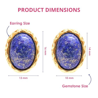 Gempires Bold Oval Gemstone Stud Earrings for Women – Natural Healing Stone Jewelry 14K Gold-Plated Hypoallergenic Tarnish-Resistant – Bold Statement Studs Gift for Her - style: Lapis Lazuli