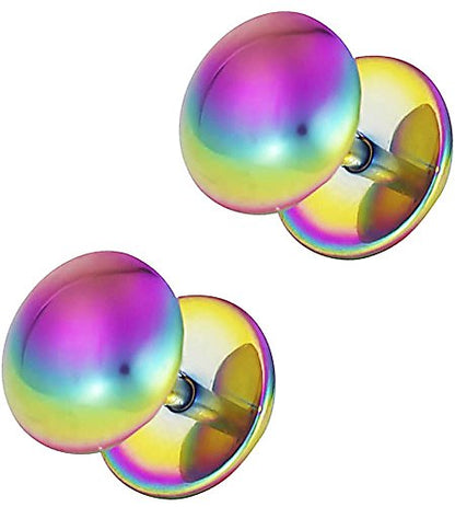 Forbidden Body Jewelry 16g 8mm Titanium IP Plated Surgical Steel Dome Cheater Plug Earrings, Fake 0 Gauge Earrings - style: Rainbow