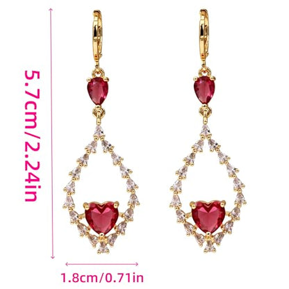 18K Gold Plated Flower Dangle Earrings for Women, Hypoallergenic Cubic Zirconia Earrings, Elegant CZ Drop Earrings, Statement Jewelry Gifts Party Fashion - style: OBS7508-Red