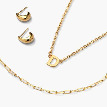 OAK & LUNA Inez Initial Necklace - Gold Plated & Sterling Silver — A-Z Letter Pendant on 15″ + 2″ Adjustable Cable Chain - color: 18K Gold Plated Silver, style: Letter P