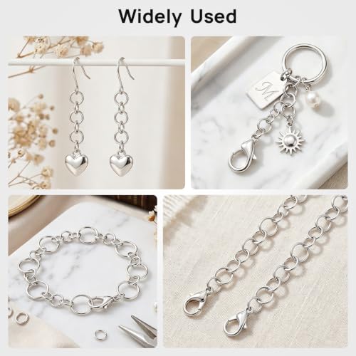 1200 Pcs Open Jump Rings, Jump Rings for Jewelry Making, Necklace Keychain Repair Kit with Making Tools Tweezer, Plier, Lobster Claw Clasps, Open Rings for DIY Crafts Keychains (Sliver) - color: Sliver