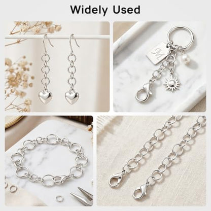 1200 Pcs Open Jump Rings, Jump Rings for Jewelry Making, Necklace Keychain Repair Kit with Making Tools Tweezer, Plier, Lobster Claw Clasps, Open Rings for DIY Crafts Keychains (Sliver) - color: Sliver