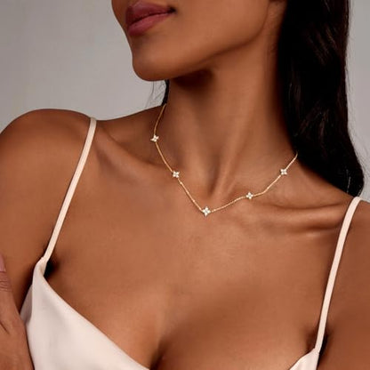Zeffy Diamond Necklaces for Women, Dainty Gold Necklace 18k Gold Plated Layered Necklaces Simple Gold CZ Diamond Pendant Necklaces for Women Trendy Jewelry Gifts for Girls - color: Gold Flower Diamond Necklace