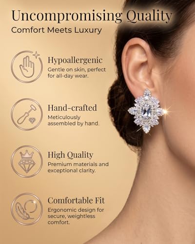 Prom Silver Clip On Earrings for Women Trendy Hypoallergenic Non Pierced Statement Cubic Zirconia Earrings for Women Large Rhinestone Earring Formal Wedding Jewelry Gifts - color: Silver