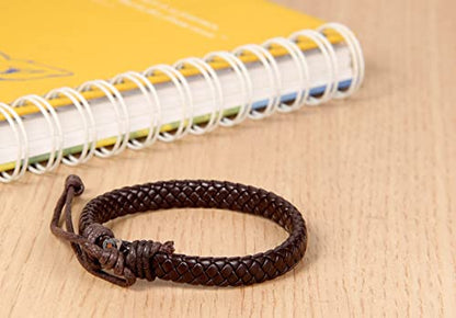 Leather Surfer Cuff Bracelet: Adjustable Braided Rope Woven Wrap Wristband for Men Women, Fit 7.6-10.6 inch Wrist - color: Brown