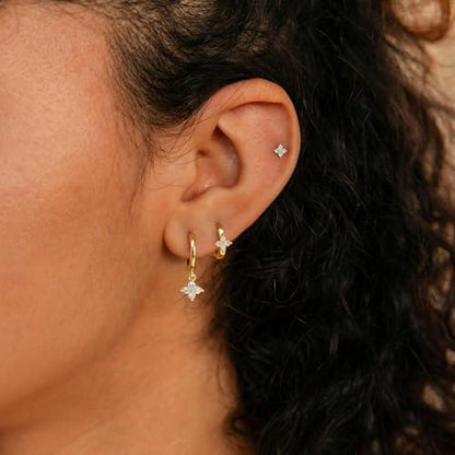 3 Pairs Earring Stacks, Gold Earring Set Jewelry Gift for Women | Small, 14K Gold/White Gold/Black/Rose Gold Plated, Hypoallergenic, Her, Everday, Stackable, Simple, 3 Holes - color: Gold-Clover