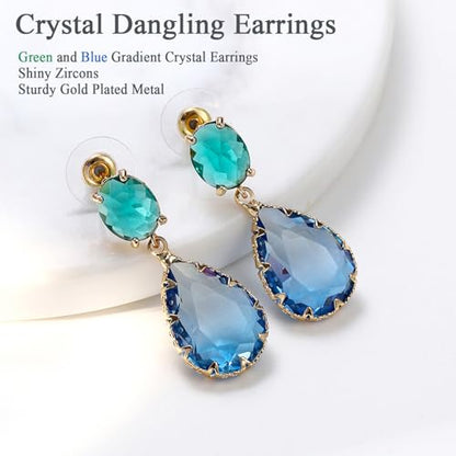 Crystal Earrings CXUEMH Teardrop Earrings for Women Blue and Green Dangle Earrings Elegant Earrings for Prom Emerald Green Earrings Formal Jewelry Crystal Drop Earrings - color: green and blue