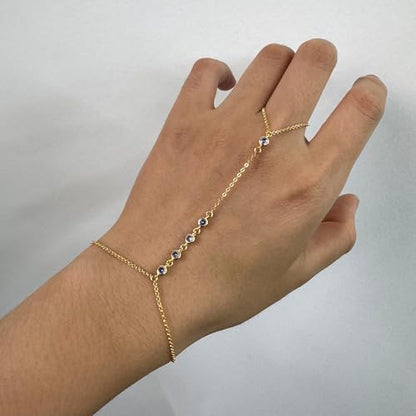 Kakikaki 925 Sterling Silver Finger Ring Bracelet Hand Chain for Women | Slave Bracelets 7" to 9" Adjustable - color: Gold, style: 5 Amethyst