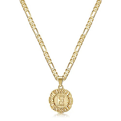 KissYan Initial Necklaces for Women, 14K Gold Plated Round Letter Pendant Capital Monogram Necklace Alphabets from A-Z Figaro Chain Jewelry - color: Gold, style: E