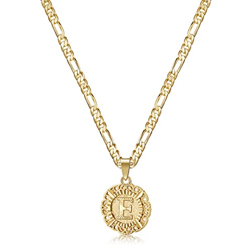 KissYan Initial Necklaces for Women, 14K Gold Plated Round Letter Pendant Capital Monogram Necklace Alphabets from A-Z Figaro Chain Jewelry - color: Gold, style: E