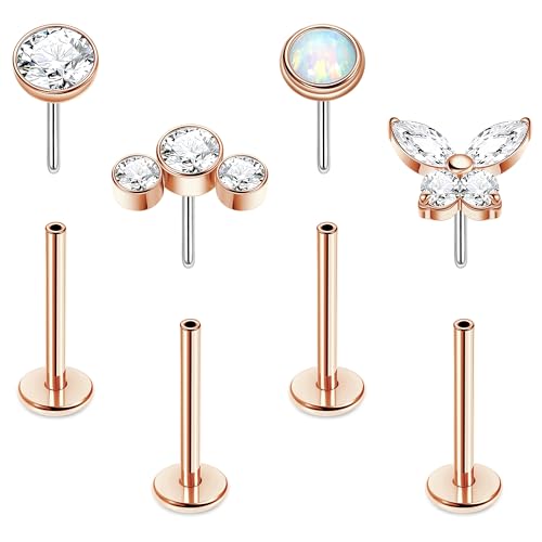 NICEIGHT 4Pcs 16G G23 Titanium Threadless Push in Labret Monroe Studs Lip Rings Hypoallergenic Cartilage Stud Earrings for Sensitive Ear Flat Back Stud Helix Tragus Conch Piercing Jewelry 6/8/10MM - color: Rose Gold, size: 10MM