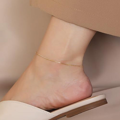 Gold Anklets for Women Waterproof,18K Gold Plated Anklet for Women Snake Chain Link Dainty Ankle Bracelets Summer Beach Jewelry - color: 1.2mm-Gold