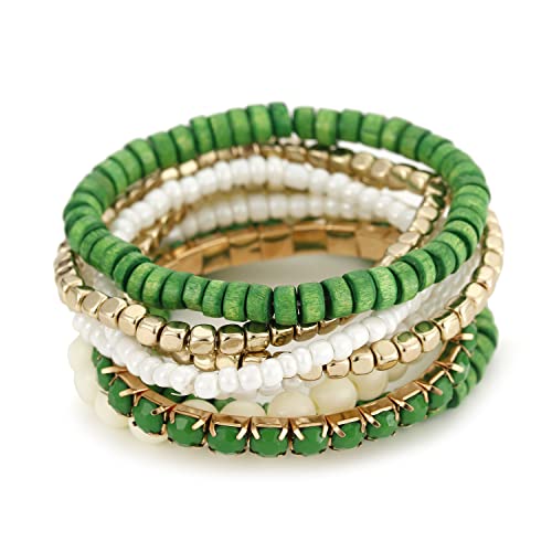 LUREME Boho Multi Strand Stackable Stretch Bracelet Set Wooden Cube Alloy Bead Bangle bl003172 - color: Green