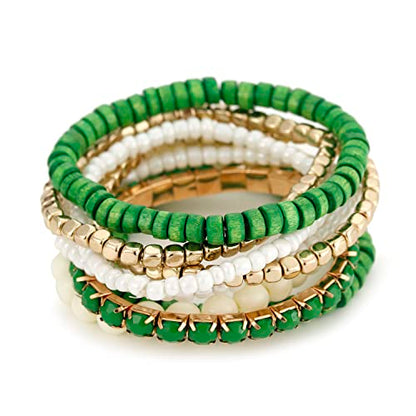 LUREME Boho Multi Strand Stackable Stretch Bracelet Set Wooden Cube Alloy Bead Bangle bl003172 - color: Green