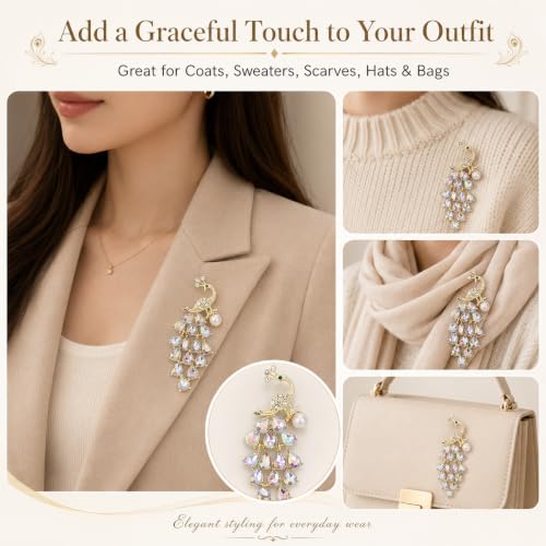 Brooch Pin for Women Rhinestone Peacock Crystal Delicate Animal Brooch Lapel Pins Girls Fashion Jewelry Gift for Christmas Brooch Birthday Jewelry Gift - style: peacock