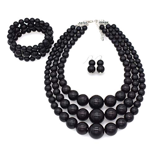 Big Chunky Pearl Necklace and Earrings Set Large Costume 1920s Faux Pearls Gatsby Accessories - color: Big White Pearl Necklace