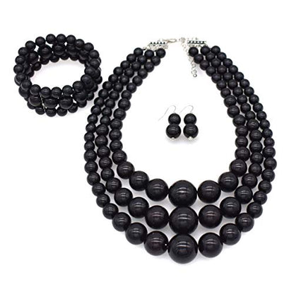 Big Chunky Pearl Necklace and Earrings Set Large Costume 1920s Faux Pearls Gatsby Accessories - color: Big White Pearl Necklace