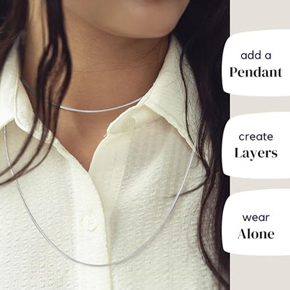 KISPER 925 Sterling Silver Snake Chain Necklace for Women and Men Thin | Made in Italy, 1mm, 16-30 inches, anti-tarnish, hypoallergenic, secure lobster clasp