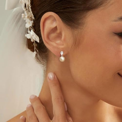 Pearl Earrings for Women:Gold Wedding Dangle Drop Earring Pearl Jewelry | 14K Gold Plated Pearl Drop Earrings for Women,Dainty Wedding Bride Earring Studs,Gold Dangle Drop Earring,Waterproof Jewelry - size: 1 pcs-8