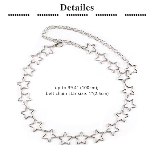 QWALIT Silver Gold Chain Belt for Women Fashion Waist Chain Belt Star Butterfly Metal Belt Music Festival Y2K Accessories - style: A2-Star- silver