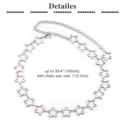 QWALIT Silver Gold Chain Belt for Women Fashion Waist Chain Belt Star Butterfly Metal Belt Music Festival Y2K Accessories - style: A2-Star- silver