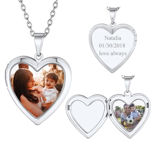 FindChic Locket Necklace for Women Custom Photo Memorial Gifts 4 Colors | Silver/Black/Rose Gold/Gold Plated Personalized for Loved Ones, Birthday Valentine's Day Keepsake - style: 16. Small Heart-Silver