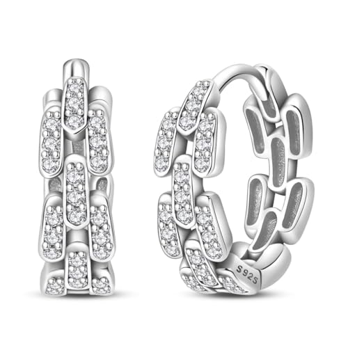 925 Sterling Silver Huggie Hoop Earrings for Women with 5A Cubic Zirconia Jewelry Birthday Gift - style: Bright