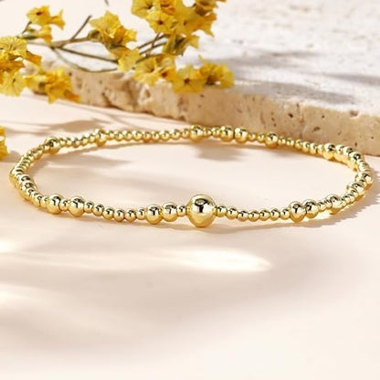 14K Gold Plated Beaded Bracelets Stack Set for Women,Stretch Boho Ball Jewelry Friendship Trendy - color: 3Pcs