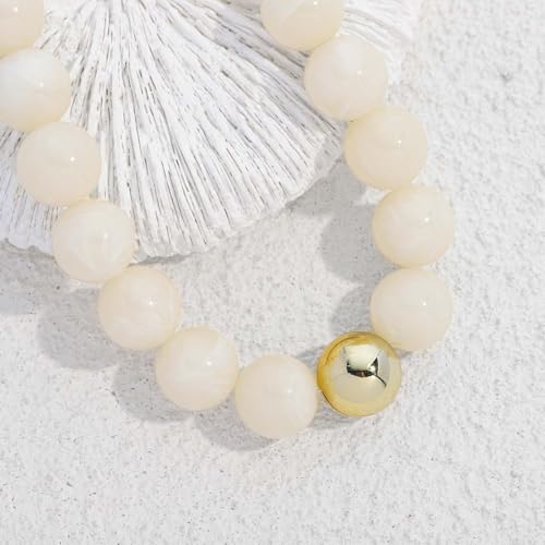 Chunky Beaded Necklace for Women Boho Statement Bead Necklace | Adjustable, Lightweight Choker, Round/Oval/Pebble Beads, Trendy Summer Beach Jewelry - color: White