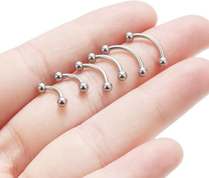 6prs(12pcs) Surgical Steel Tiny Curved Eyebrow Ear Navel Belly Lip Ring Barbell Piercing Jewelry 16g 6mm/8mm/10mm (Steel)