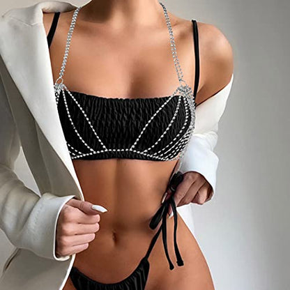 Sethain Boho Crystal Body Chain Sparkly Rhinestone Bikini Chest Chains Bra Nightclub Body Accessories Jewelry for Women (Silver)