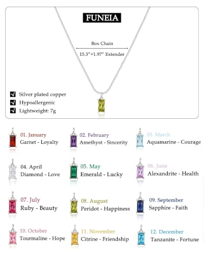 FUNEIA Diamond Necklaces for Women 14K Gold Plated Emerald Birthstone Necklace for Women Mothers Dainty Gold Necklace Blue Green Cubic Zirconia Pendant Necklace Birthday Gifts for Women Jewelry - color: 08. August(Peridot)-Silver