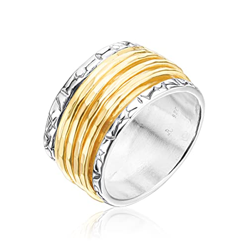 JEAN RACHEL JEWELRY 925 Sterling Silver Ring with 5 One Micron 14K Gold Plated Sterling Silver Rotating Spinner Rings - Artisan Handcrafted Vintage Design Hypoallergenic, Lead & Nickel Free Jewelry