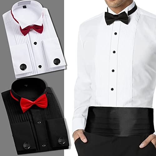 AMITER Men’s Cufflinks and Tuxedo Studs Set, Suitable for Black Suit White Shirts on Wedding, Anniversary, Birthday - color: Solid Black+silver color