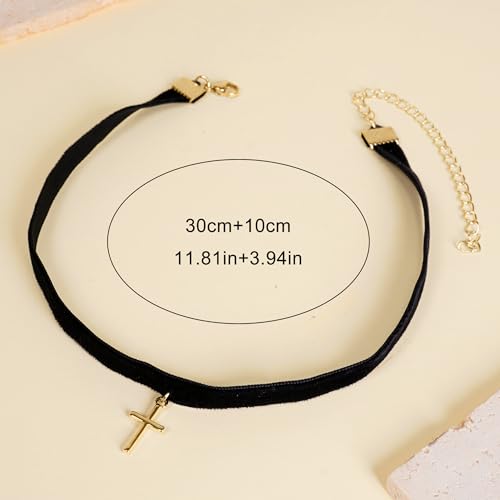 Qceasiy Gothic Black Necklace for Women, Adjustable Victorian Velvet Lace Collar, Halloween Party Cosplay Jewelry Gift - style: Cross