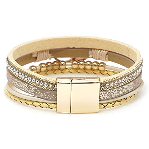 Multi-layer Leather Bracelets Multi-strand Wrap Bracelets Handmade Braided Rope Cuff Bangle with Magnetic Buckle Jewelry - color: Circle
