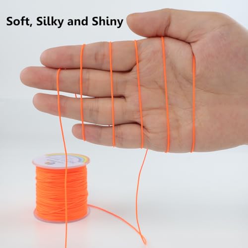 LUSTEMBER 0.8mm Nylon String, Strong Bracelet String, Durable Nylon Cord for Jewelry Making, Bracelets, Beading, Necklaces, Rattail Braiding, Kumihimo, Wind Chimes, Blinds and Handicrafts - size: Orange