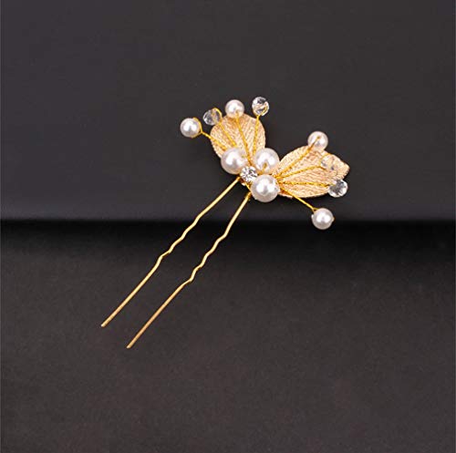 inSowni 28 Pack Wedding Bridal Gold Metal Leaf Hair Side Combs+U Shaped Pearl Rhinestone Fancy Hair Pins Clips Flower Golden Prom Formal Hair Pieces Updo Accessories for Women Girls Brides Bridesmaids