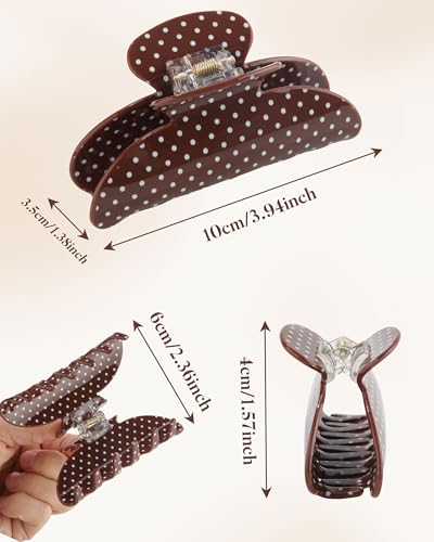 Molans 3PCS Hair Claw Clips Acrylic Clamps for women - Non-slip Strong Hold Barrettes for Thin Thick Hair, Medium hair clips Accessories(Brown Polka Dot) - color: Polka Dot 2
