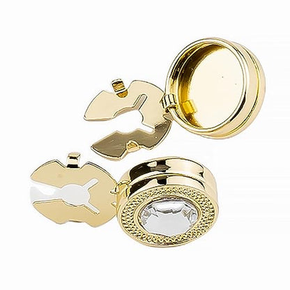 Mens Button Covers Tuxedo Shirt Cufflinks Alternative | Fake cufflinks and alternative fashion jewelry accessories for mens formal business dress shirts suits and groomsmen - color: H Golden white