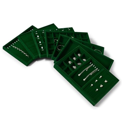 Velvet Necklace & Bracelet Tray with Raised Ridge Design Green | 16 Slots, For Necklace & Bracelet Storage, Anti-Tangle, Durable - size: 16 Slot