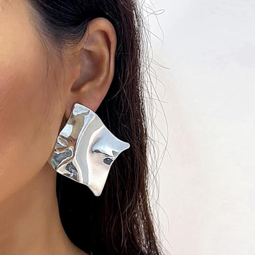 REELMAR Chunky Geometric Clip On Earrings for Women Trendy Gold-Plated Thick Hammered Rectangle Dupes Earrings Minimalist Statement Earrings No Piercing Clips - color: Chunky-Gold